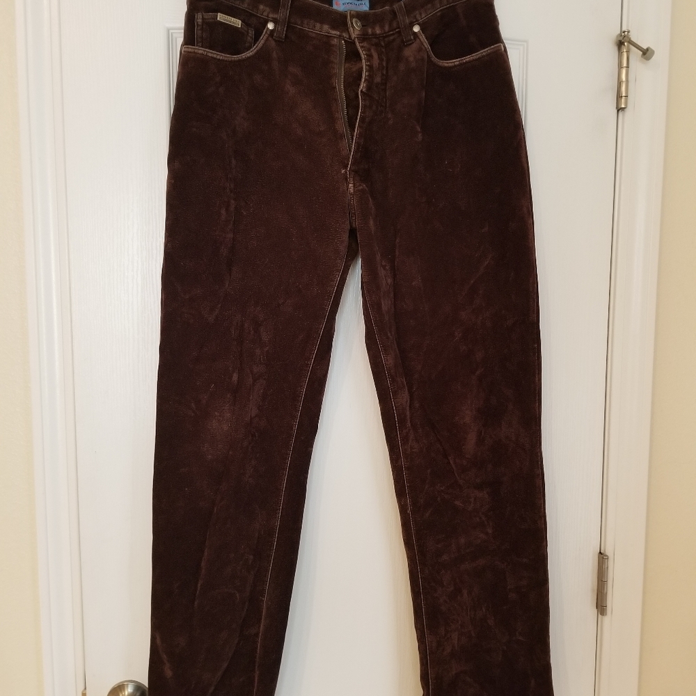 Mens Kenneth Cole Reaction brown suede jeans - distressed. Size 34/32